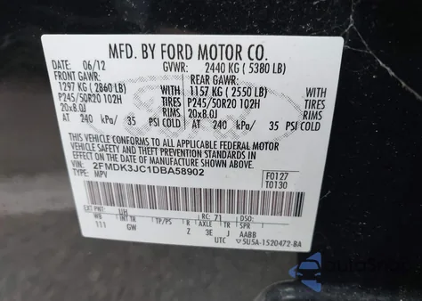 2013 Ford Edge Sel z USA, uszkodzony, nr VIN 2FMDK3JC1DBA58902